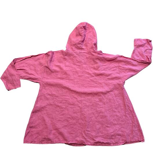 Bryn Walker Lagenlook Linen Pullover Hooded Top Pink Linen Front Pocket Size XL - Picture 2 of 8